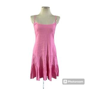 Tahari Hot Pink Square Neck Linen Fit and Flare Mini Dress Sz 10 Preppy